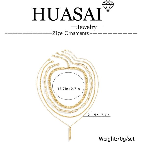 Layered Gold Necklace for Women Chunky Bar Pendant Paperclip Chain Jewelry Gift - Picture 6 of 6